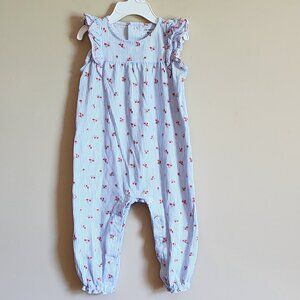 Carter's Blue Pinstripe Red Flower Romper Size 18 Months
